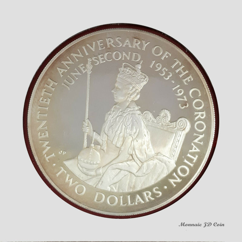 1973 Cook Island $2 Dollar Proof 20Th Ann. Coronation Silver Coin (BX112)