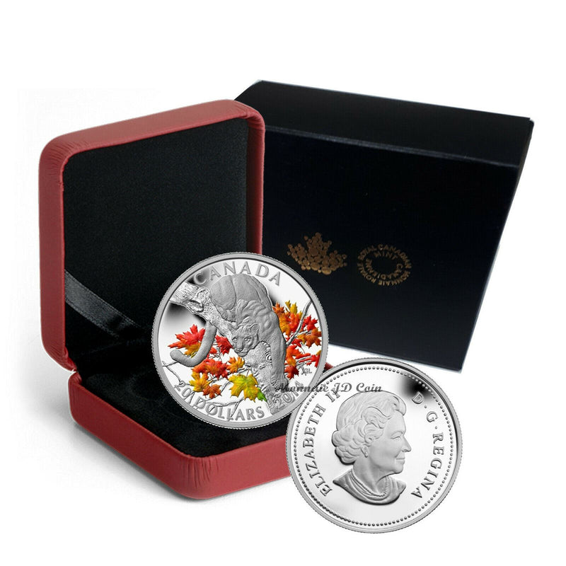 2014 Canada $20 Cougar Perched On A Maple Tree Fine Silver Coin