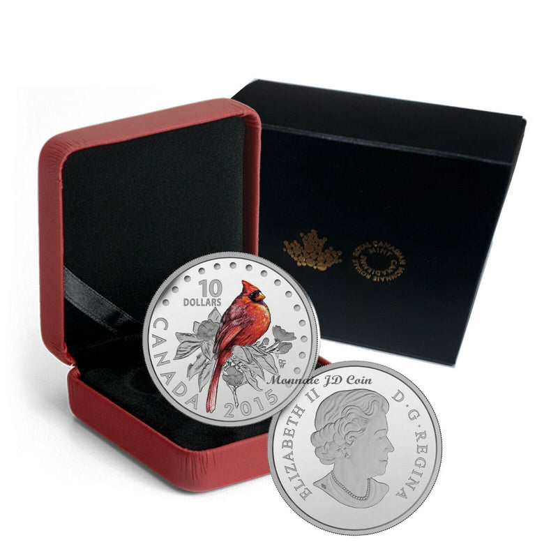 2015 Canada $10 Colorful songbirds the northern cardinal Silver Coin
