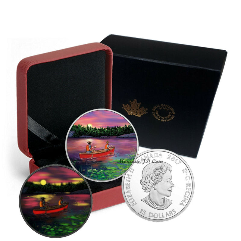 2017 Canada $15 Canadian Outdoors Sunset Canoeing Fine Silver Coin