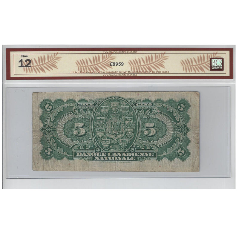 1935 $5 Banque Canadienne Natinal 85-14-02 Letter B Wilson-Leman BCS Fine 12