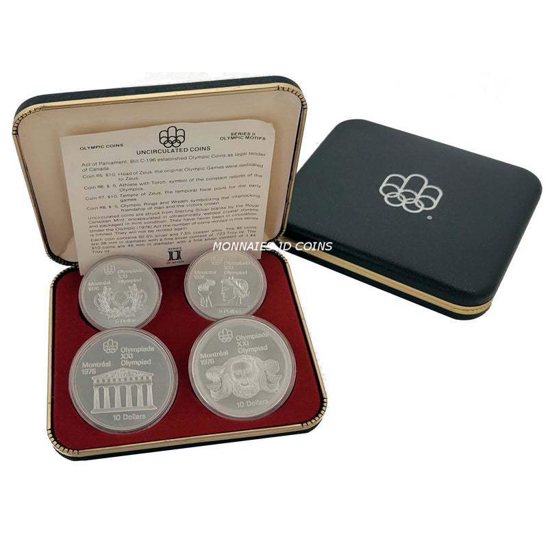 1976 Canada Serie II Olympic Montreal Complet Set Of 4 Silver Sterling Coins With Box