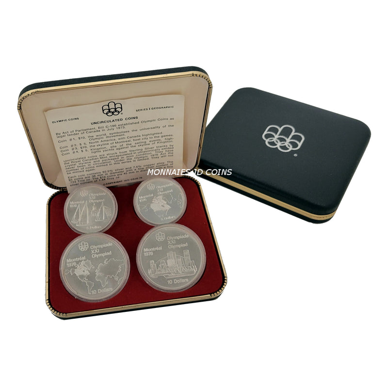 1976 Canada Serie I Olympic Montreal Complet Set Of 4 Silver Sterling Coins With Box