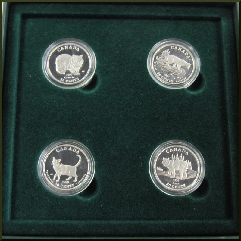 1999 Canada 50 Cents Cats Of Canada Sterling Silver 4-Coins Set