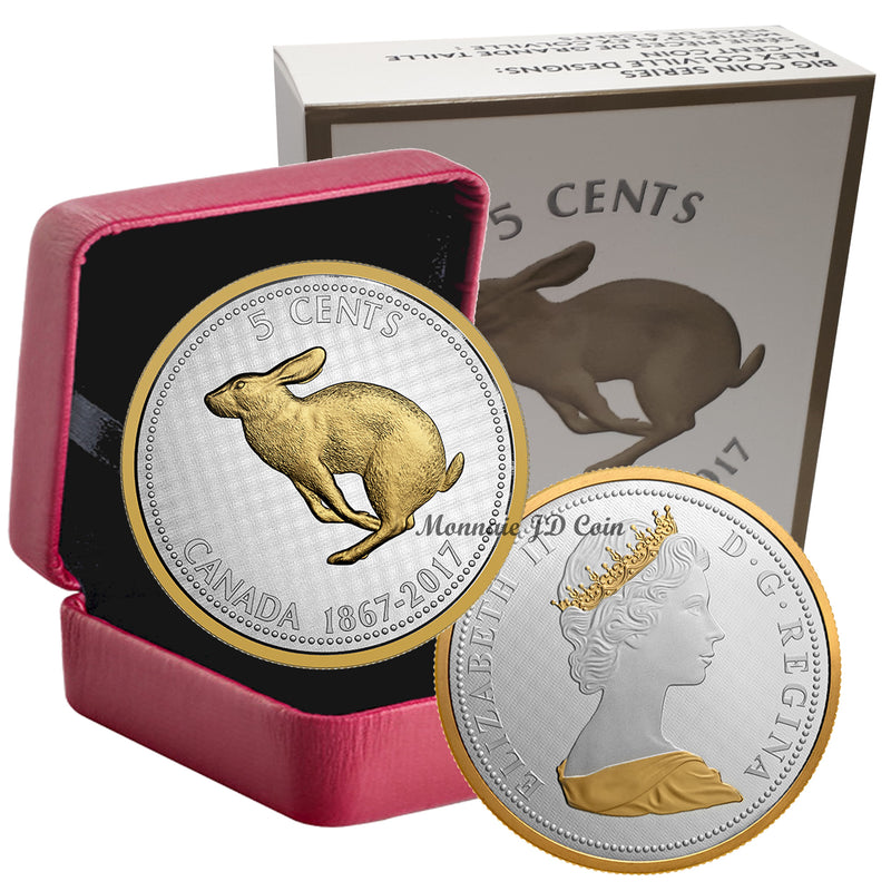 2017 Canada Big Coin 5 Cents Series RCM 5oz Fine Silver & Gold Plated Coin