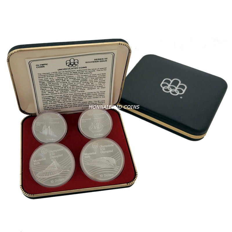 1976 Canada Serie VII Olympic Montreal Complet Set Of 4 Silver Sterling Coins With Box