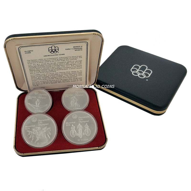 1976 Canada Serie III Olympic Montreal Complet Set Of 4 Silver Sterling Coins With Box