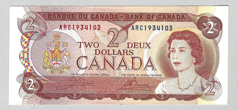 1974 $2 Bank of Canada Note Crow-Bouey Prefix ARC1934103 BC-47b CH/UNC