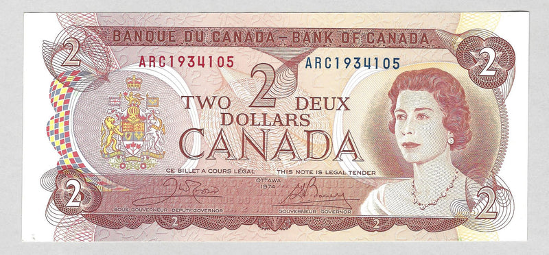 1974 $2 Bank of Canada Note Crow-Bouey Prefix ARC1934105 BC-47b CH/UNC