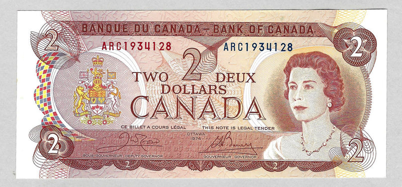 1974 $2 Bank of Canada Note Crow-Bouey Prefix ARC1934128 BC-47b CH/UNC
