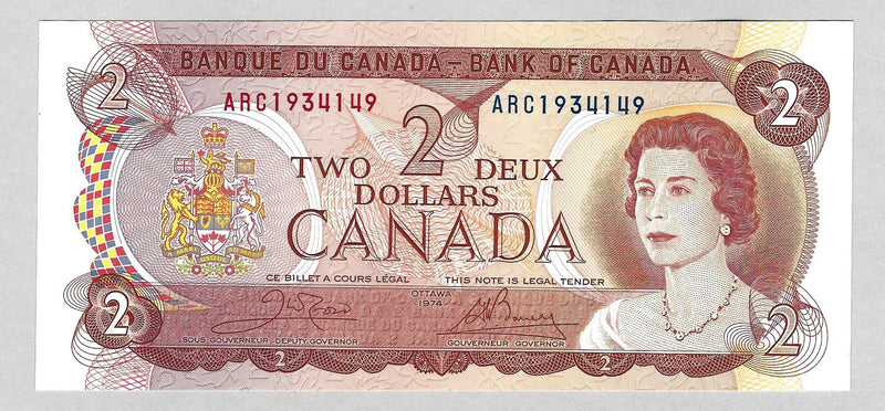 1974 $2 Bank of Canada Note Crow-Bouey Prefix ARC BC-47b CH/UNC