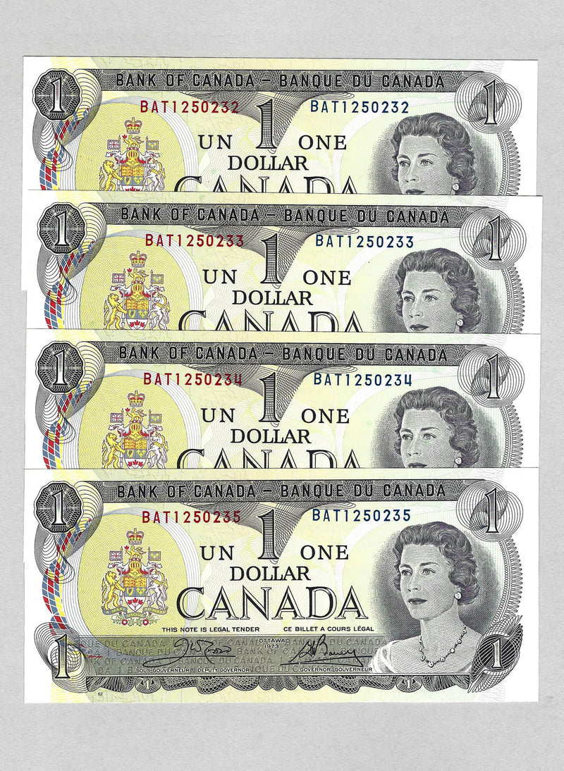 1973 $1 Set Of 4 Consecutive Bank Of Canada Crow- Bouey Prefix BAT BC-46b UNC