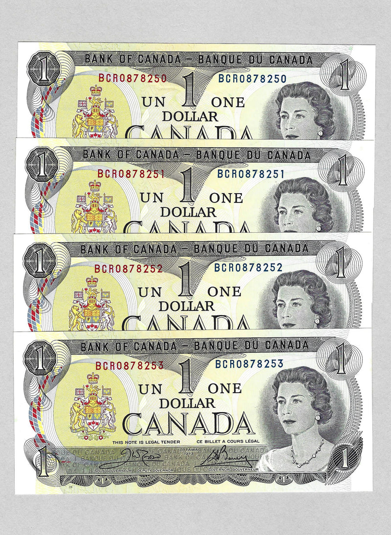 1973 $1 Set Of 4 Consecutive Bank Of Canada Crow- Bouey Prefix BCR BC-46b UNC