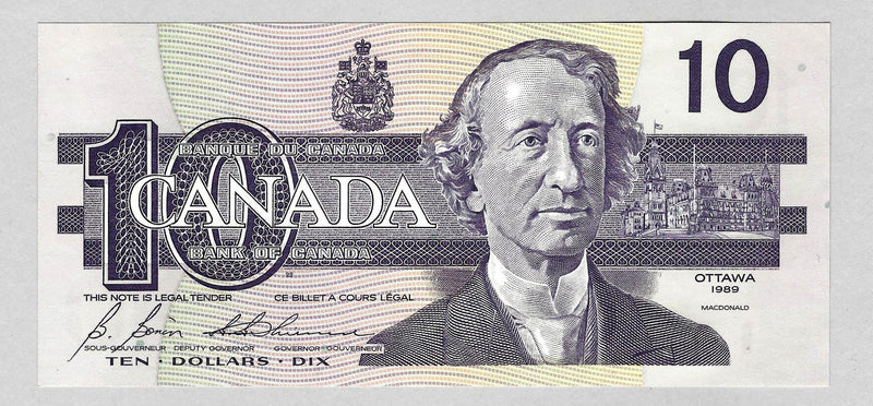 1989 $10 Bank of Canada Note Bonin-Thiessen Prefix BEF BC-57b CH / UNC