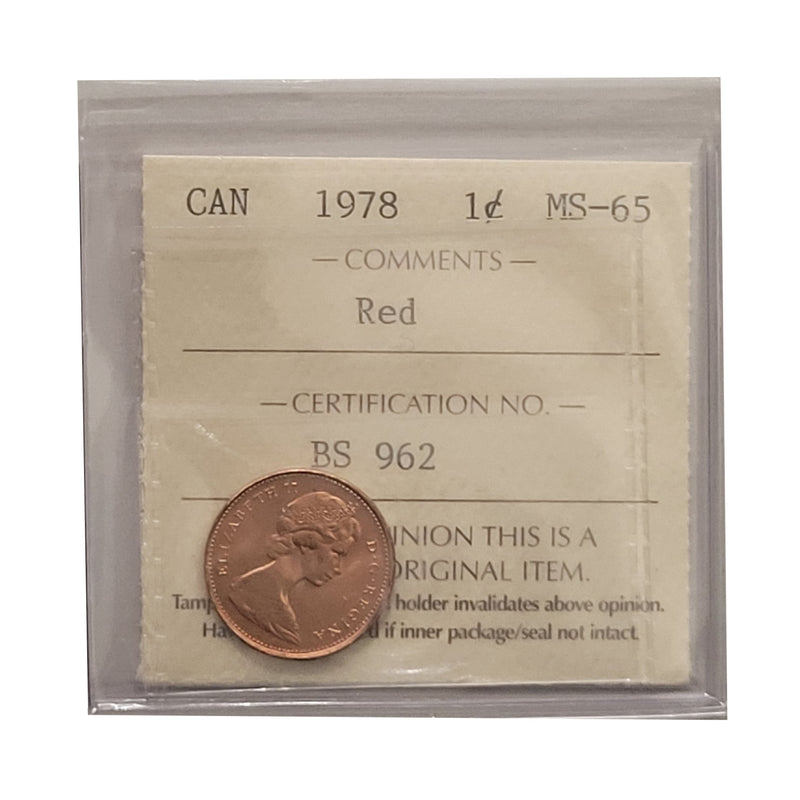 1978 1 Cent Canada Certified ICCS MS-65 Red