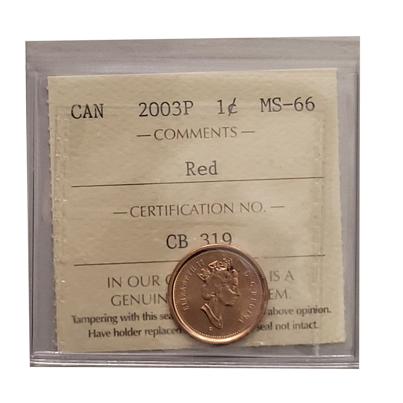 2003P 1 Cent Canada Certified ICCS MS-66 Red