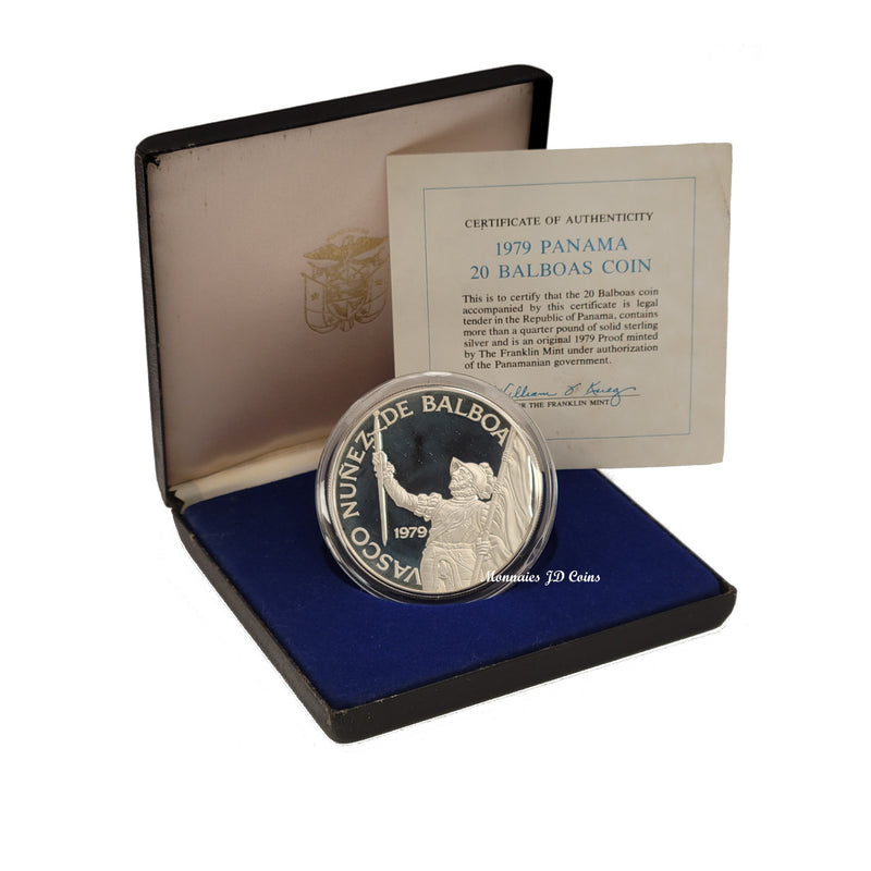 1979 20 Balboas Proof Silver .925 Republica De Panama Coin