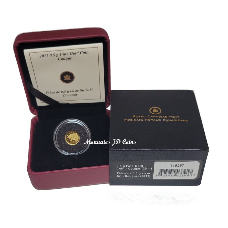 2011 Canada 25 Cent Cougar 0.5g 9999 Pure Gold Tax Exempt