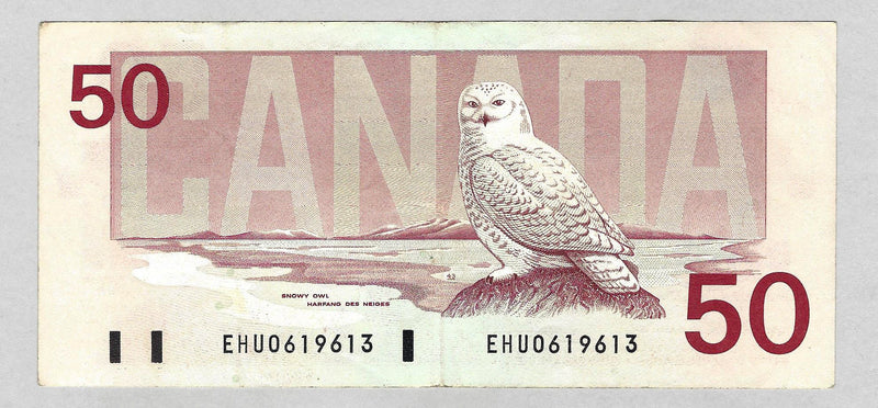 1988 $50 Bank of Canada Note Thiessen-Crow Prefix EHU BC-59a Circ.
