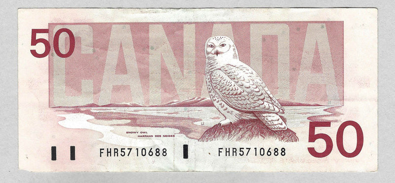 1988 $50 Bank of Canada Note Bonin-Thiessen FHR5710688Prefix BC-59a Circulated