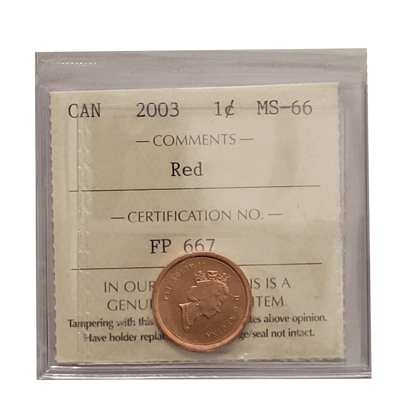 2003 1 Cent Canada Certified ICCS MS-66 Red