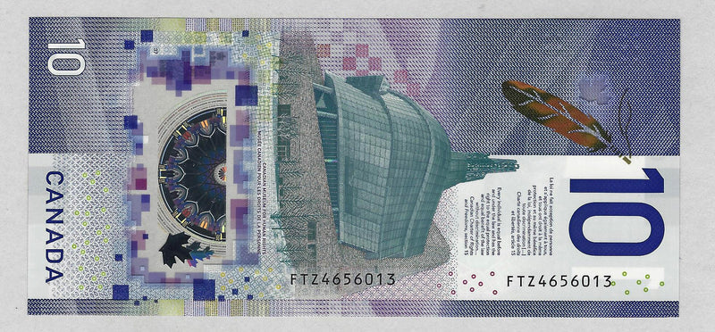 2018 $10 Bank of Canada Note Wilkins-Poloz FTZ Prefix BC-77a CH/UNC