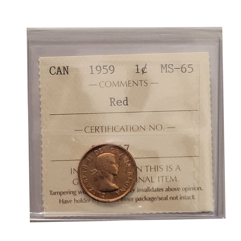 1959 1 Cent Canada Certified ICCS MS-65 Red