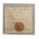 1962 1 Cent Canada Certified ICCS MS-65 Red