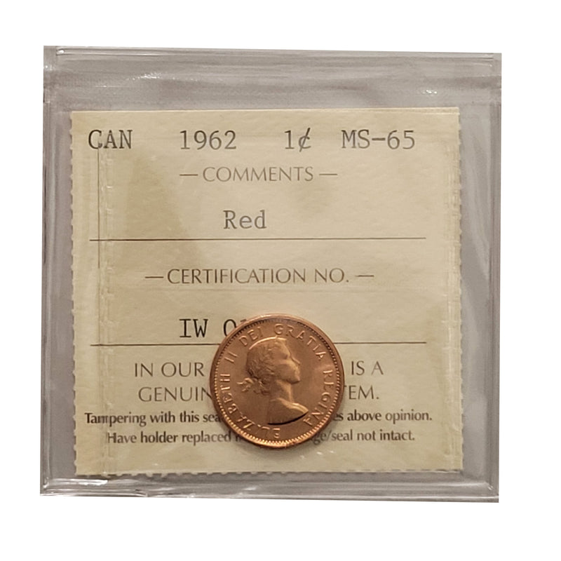 1962 1 Cent Canada Certified ICCS MS-65 Red