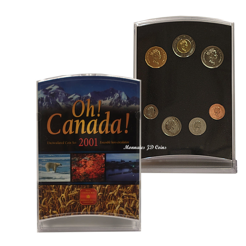 2001 Oh! Canada! Uncirculated Coins Set Contains scarce 1c And 2001 Loon Dollar