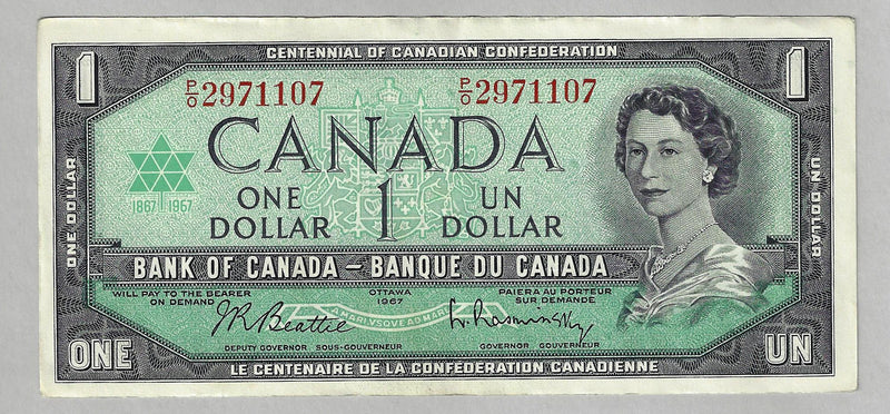 1967 $1 Bank of Canada Note Beattie-Rasminsky Prefix PO BC-45b About UNC