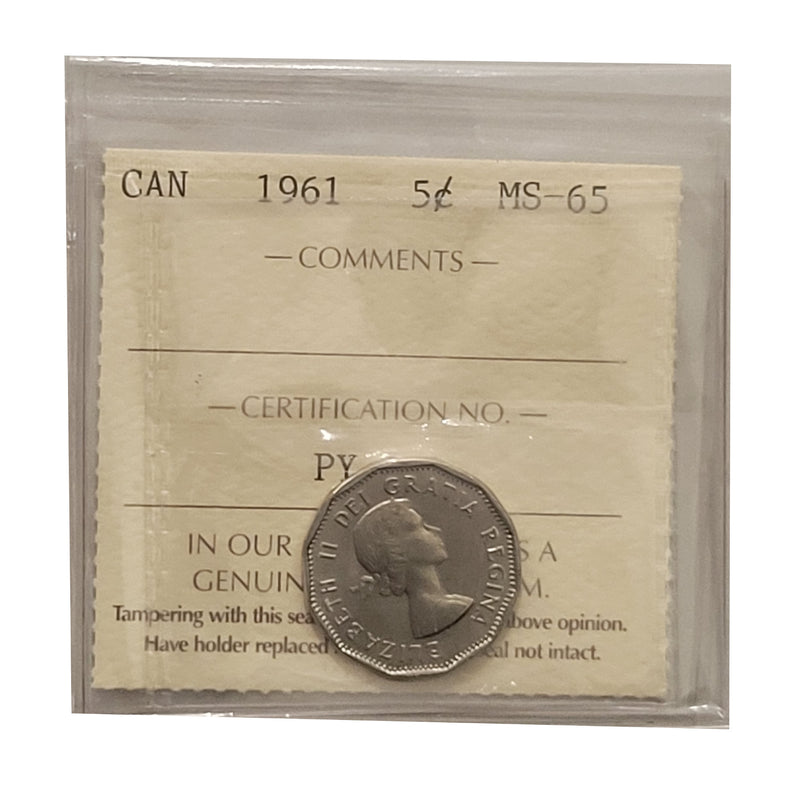 1961 5 Cent Canada Certifield ICCS MS-65