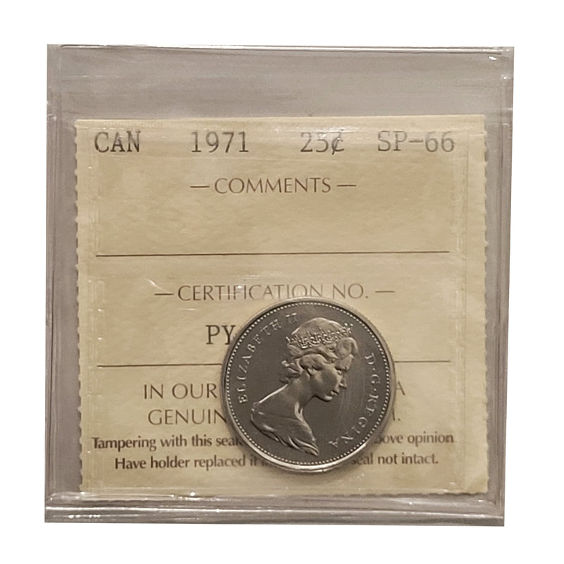 1971 25 Cent Canada Certifield ICCS SP-66 Cameo