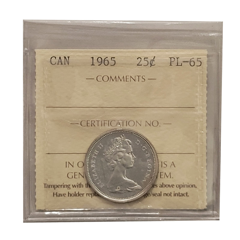 1965 Canada 25 Cent Certifield ICCS PL-65 Heavy Cameo