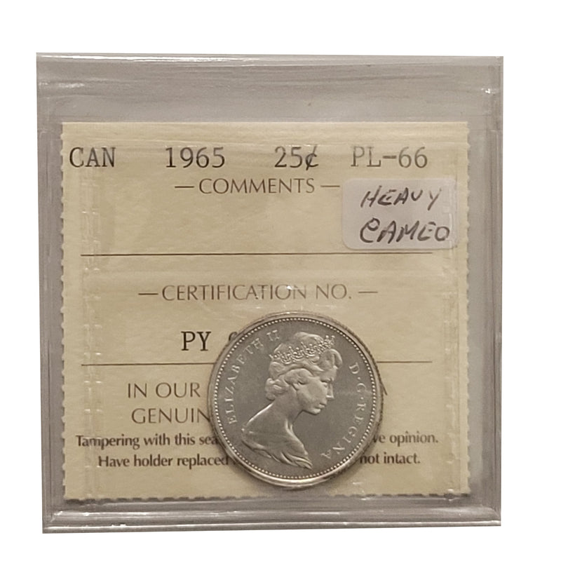 1965 Canada 25 Cent Certifield  ICCS PL-66 Heavy Cameo