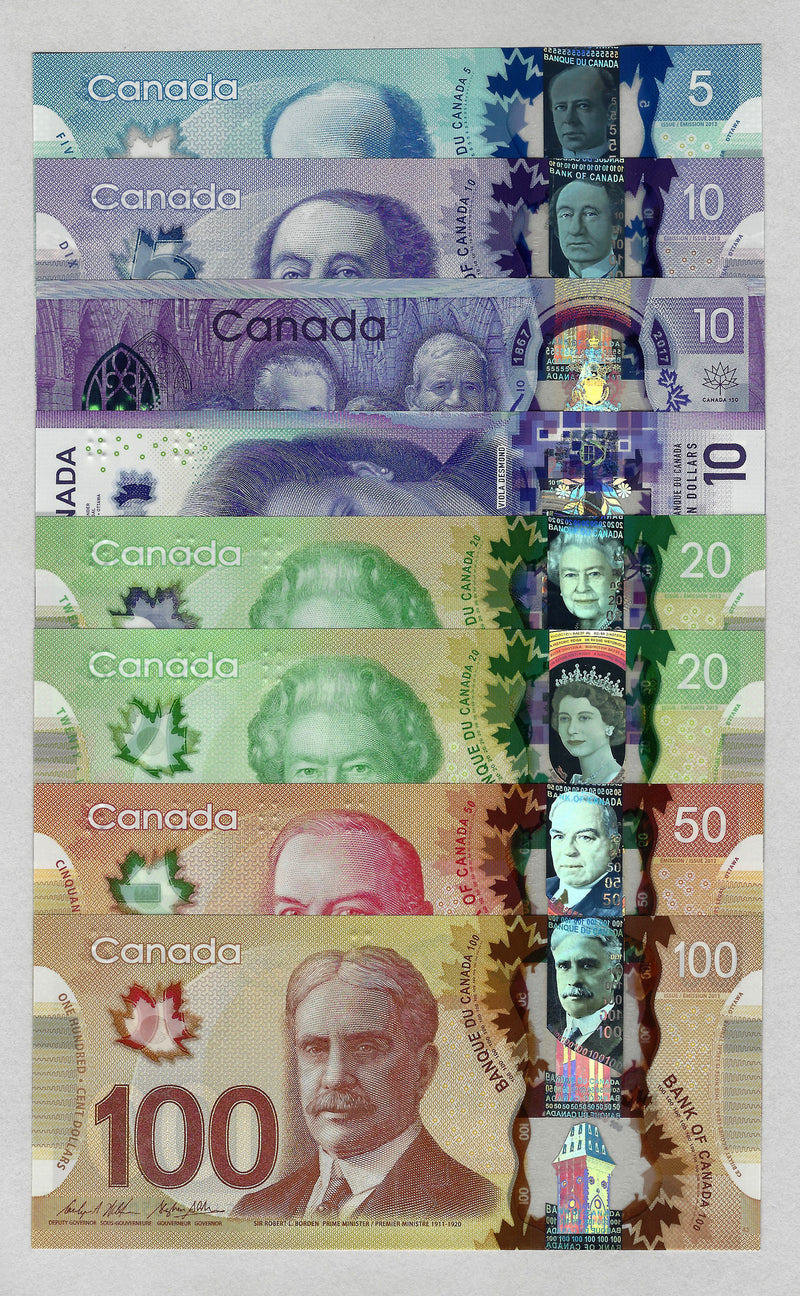 2012 To 2018 Canada Set Of 8 Variety Bank note Polymer $5,$10,$20,$50,$100 UNC