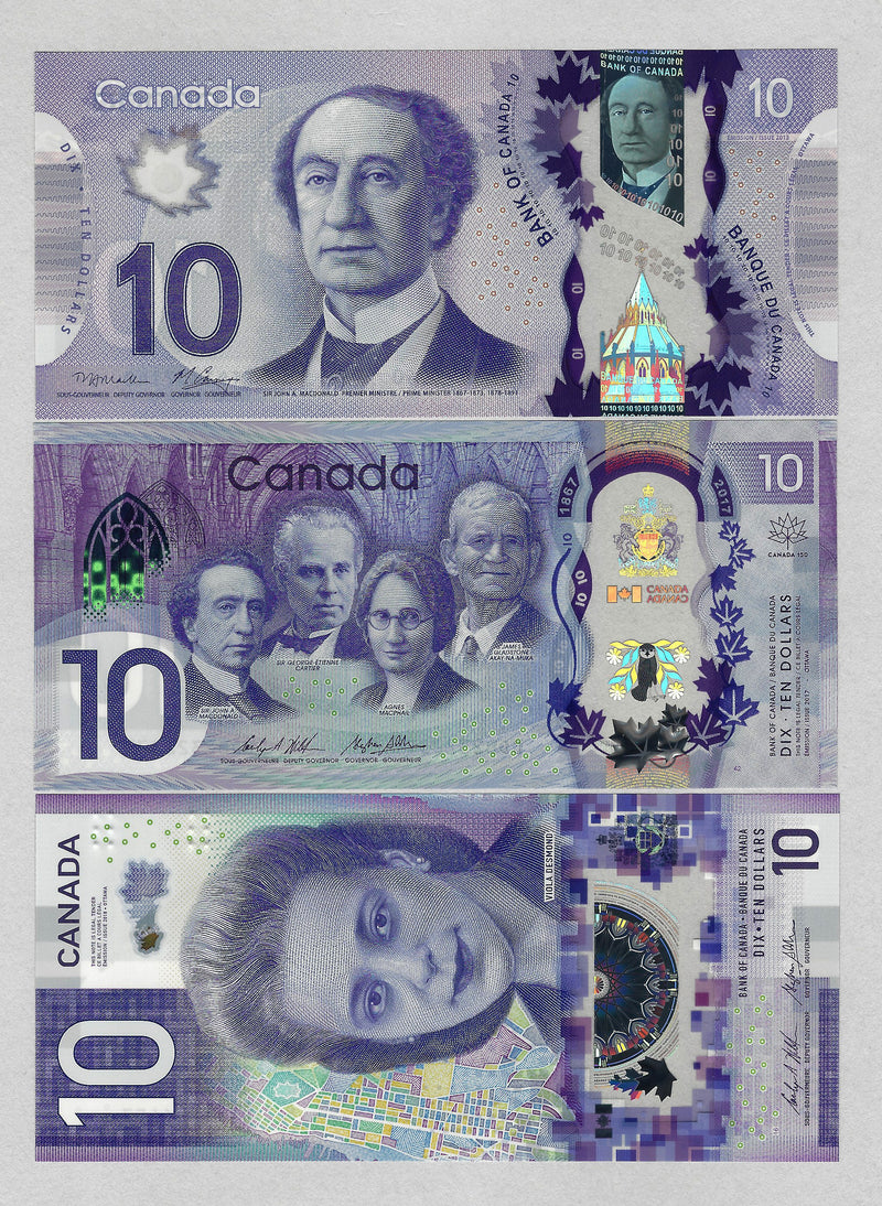 2013 To 2018 Canada Set Of 3 Variety Bank note Polymer $10 UNC