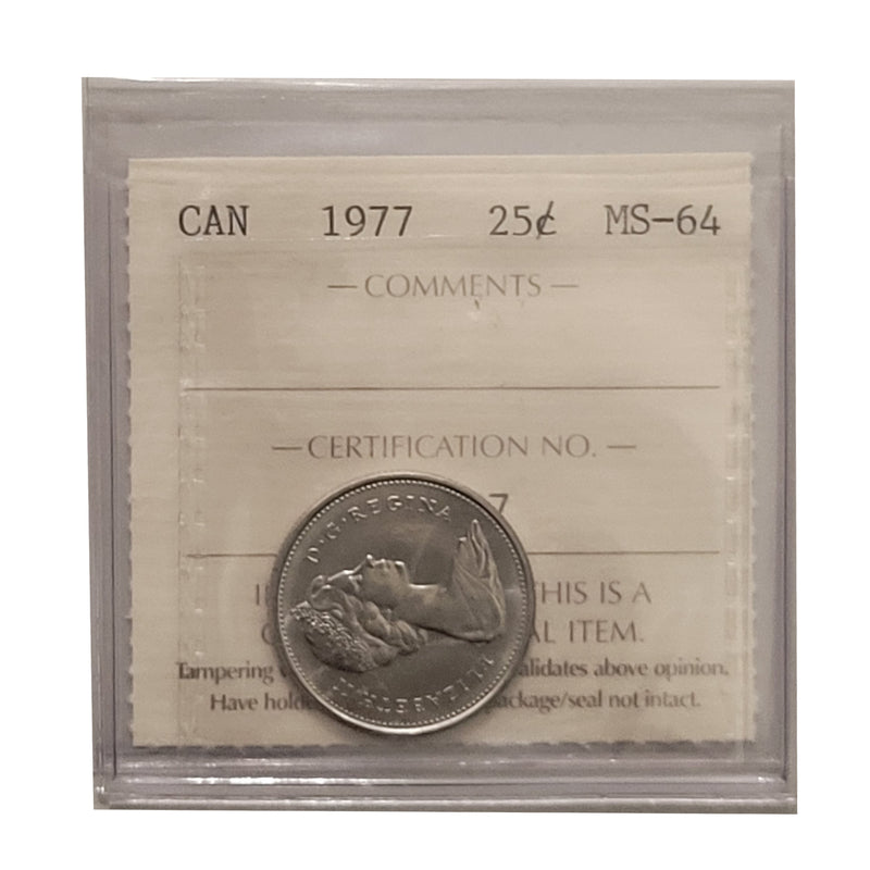 1977 25 Cent Canada Certifield ICCS MS-64