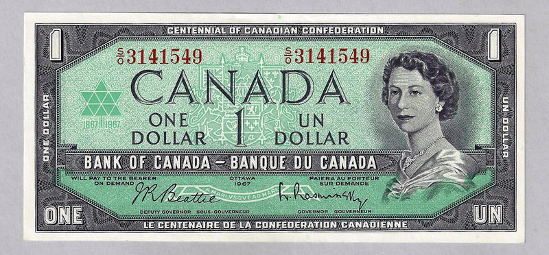 1967 $1 Bank of Canada Note Beattie-Rasminsky Prefix SO BC-45b UNC