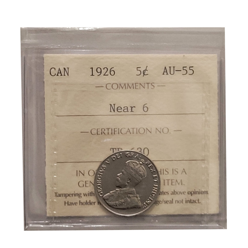 1926 Near 6 5 Cent Canada Certifield ICCS AU-55