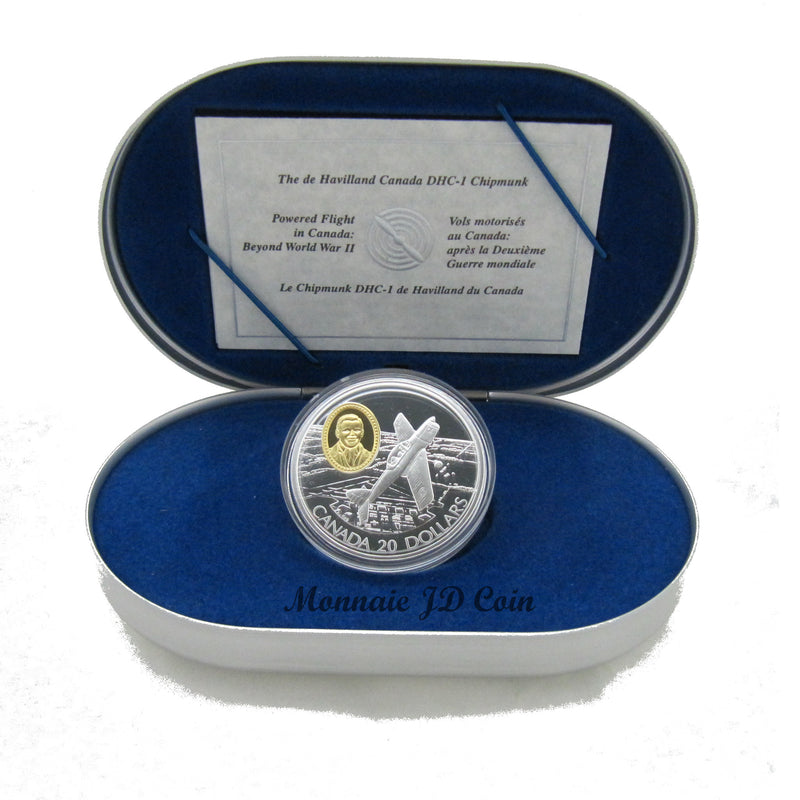 1995 Canada $20 Aviation DHC-1 Chipmunk Sterling Silver Coin