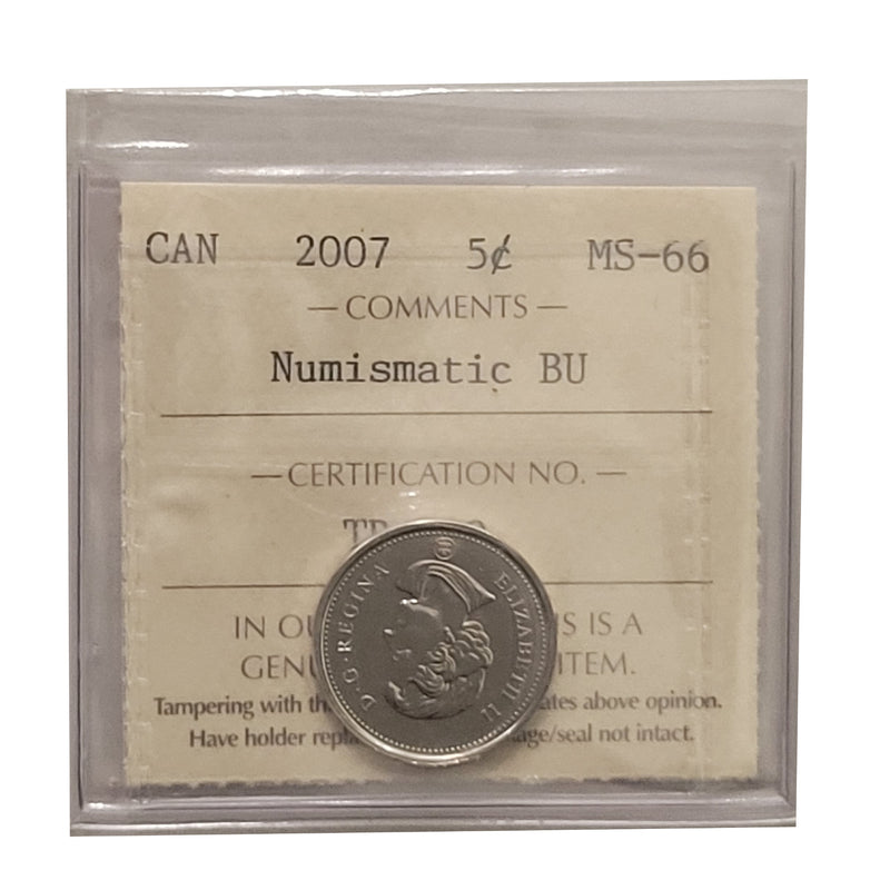 2007 Numismatic BU 5 Cent Canada Certifield ICCS MS-66