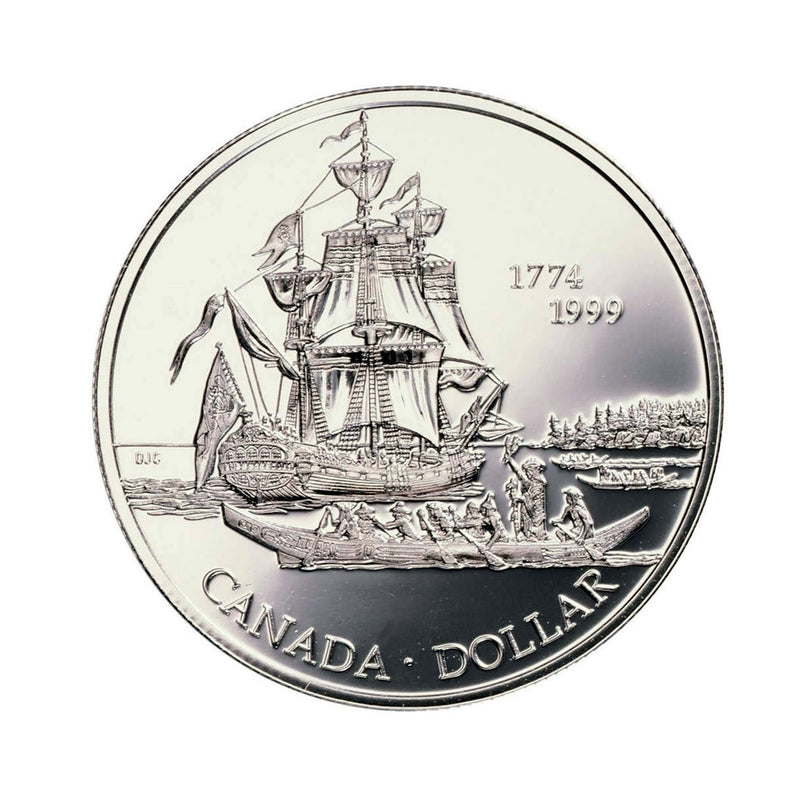 1999 Canada Dollar 225th Anniversary Of The Voyage Juan Perez Brillant Uncirculated Silver