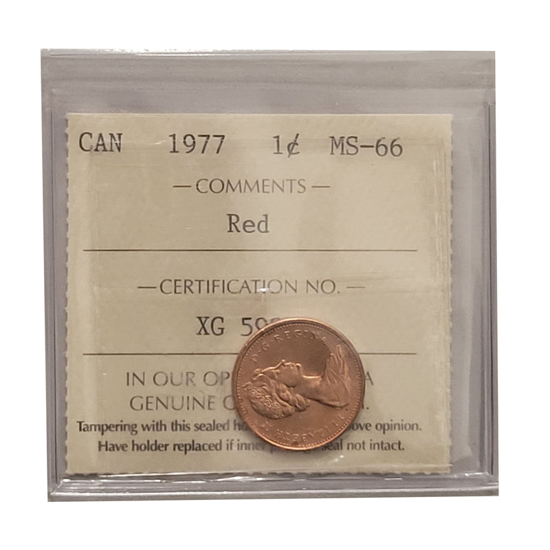 1977 1 Cent Canada Certified ICCS MS-66 Red