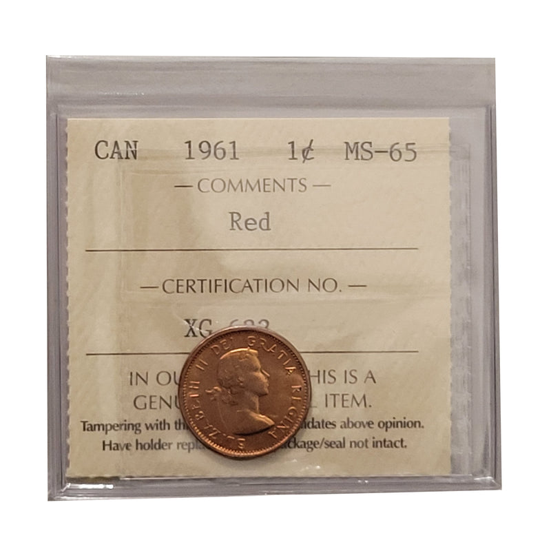 1961 1 Cent Canada Certified ICCS MS-65 Red