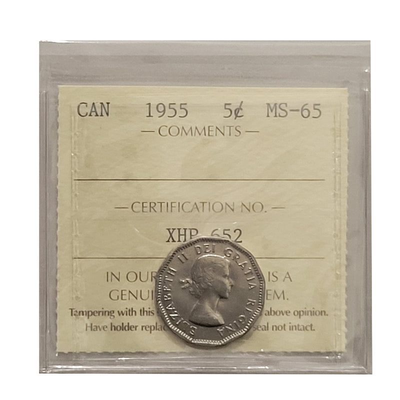 1955 5 Cent Canada Certifield ICCS MS-65
