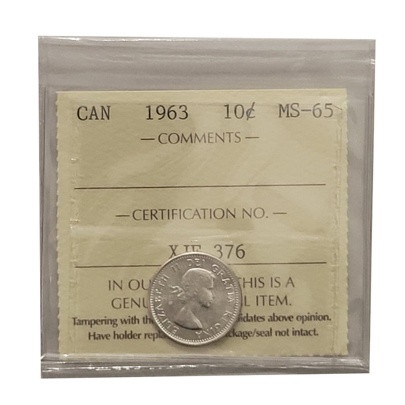 1963 10 Cent Canada Certifield ICCS MS-65