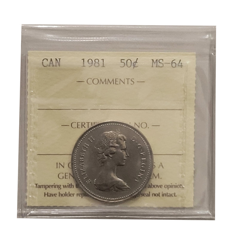 1981 50 Cent Canada Certifield ICCS MS-64