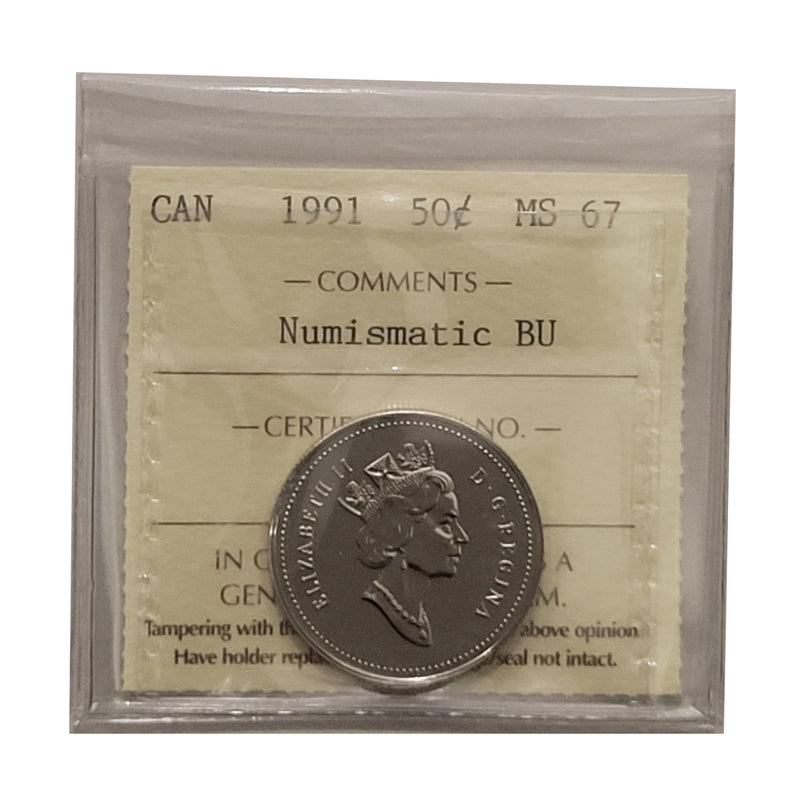 1991 Numismatic BU 50 Cent Canada Certifield ICCS MS-67