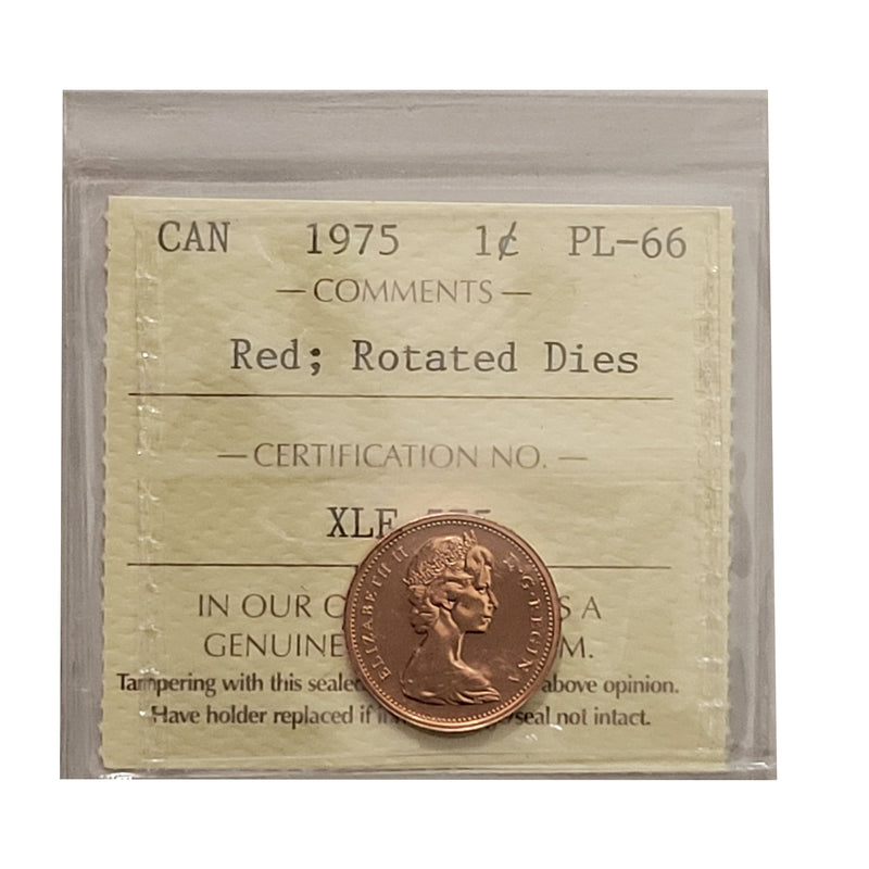 1975 Rotated Dies 1 Cent Canada Certified ICCS PL-66 Red